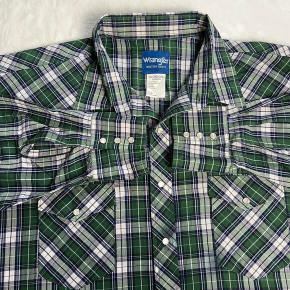 Wrangler green plaid Pearl Snap button down western shirt size 2XL - Picture 7 of 7